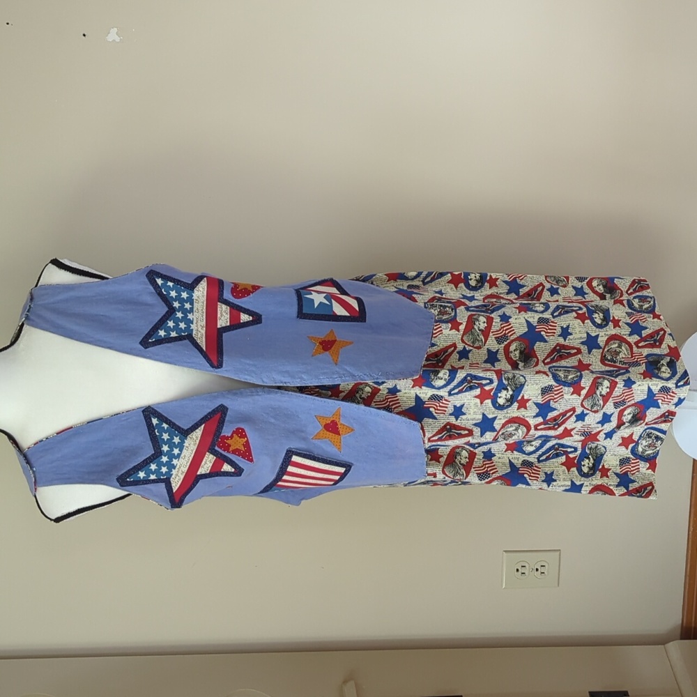 Vintage Homemade Patriotic America Skirt Vest Set LARGE Red Blue Cream